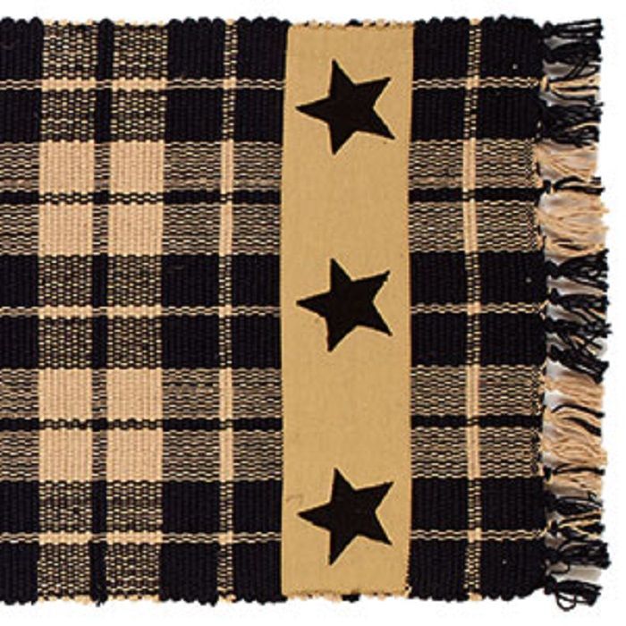 Black Farmhouse Star 13"x36" Table Runner, New, Checked, Country, Woven