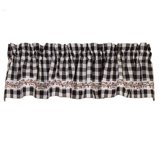 Berry Vine Check Valance, Black &amp; White Check, 72" x 14"
