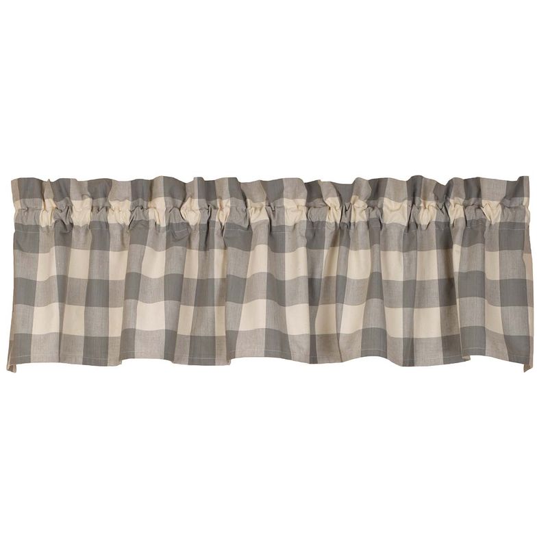 Gray Check Window Valance, 72" x 14", Gray and Cream Checked