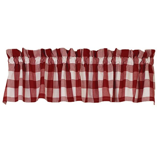 Red Check Window Valance, 72" x 14", Large Red White Checked, Country Farmhouse