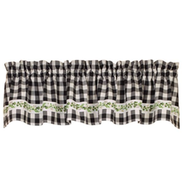Vine Check Valance, Black &amp; White Check, Country Primitive, 72" x 14"