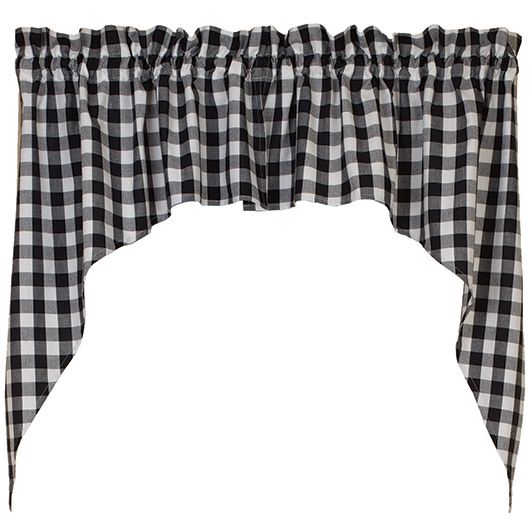 Black n White Checked Window Swag, 72" x 36", Country Farmhouse, Black Check