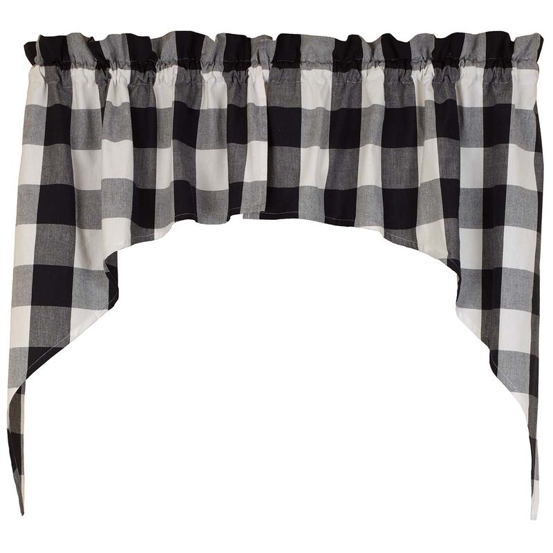 Large Black n White Checked Window Swag, 72" x 36", Country Farmhouse, Black Check
