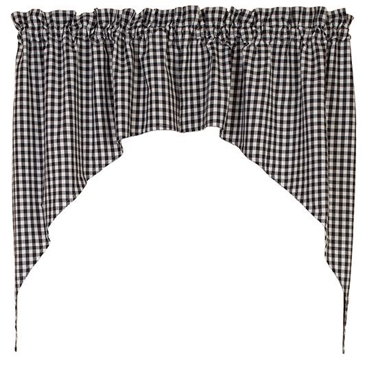 Small Black n White Checked Window Swag, 72" x 36", Country Farmhouse, Black Check