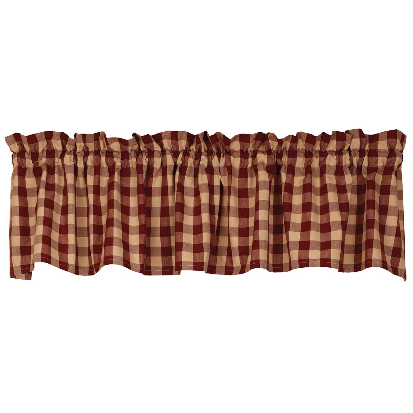 Burgundy Check Window Valance, 72" x 14", Checked, Country Farmhouse
