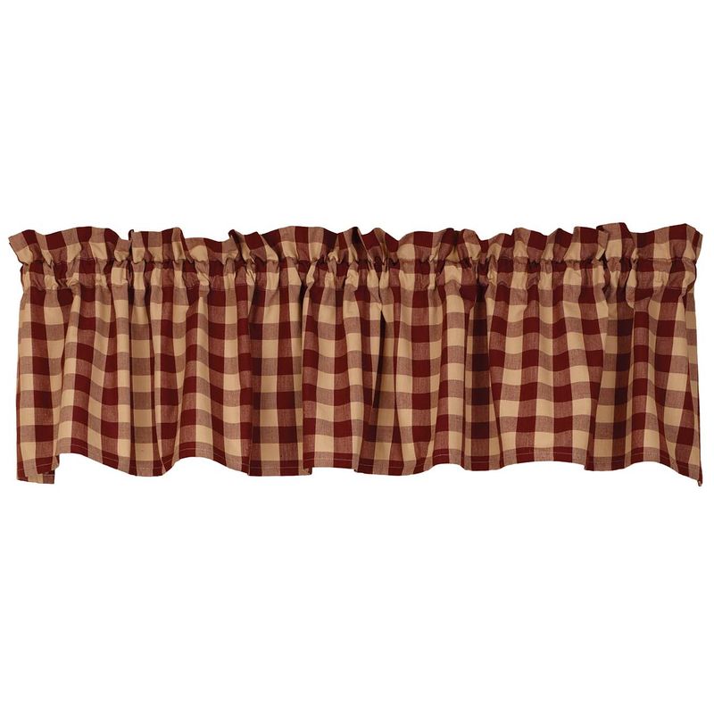 Burgundy Check Window Valance, 72" x 14", Checked, Country Farmhouse