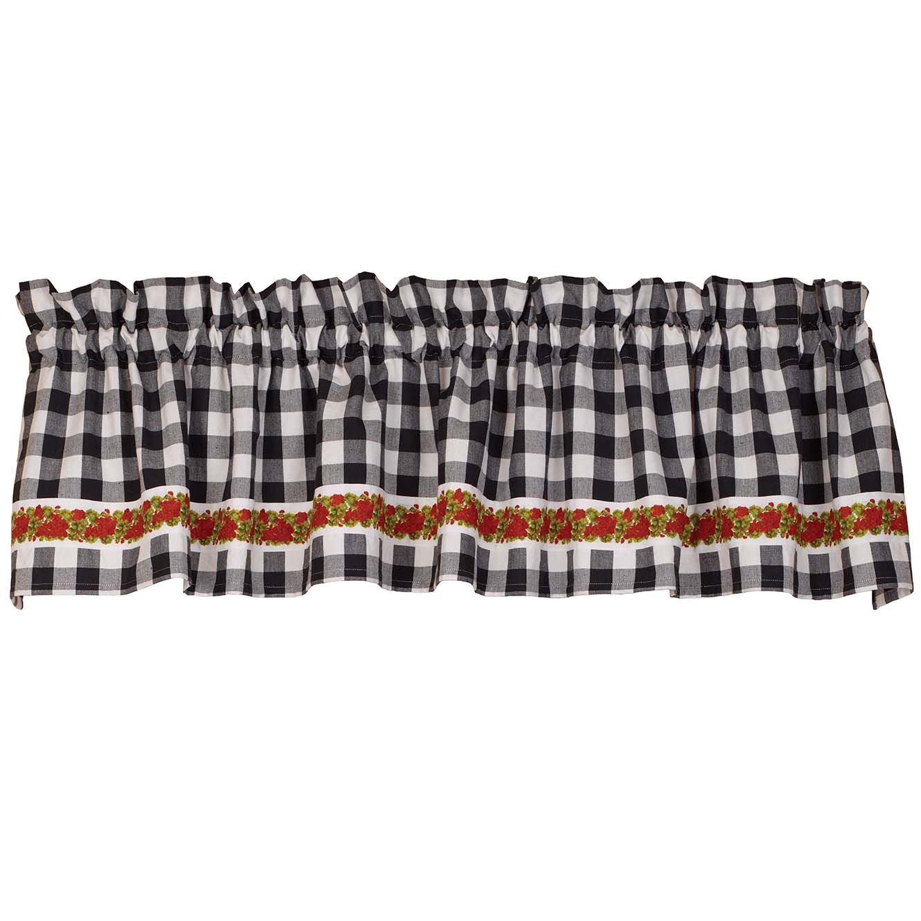Geranium Check Valance, Black &amp; White Check, Country Primitive, 72" x 14"