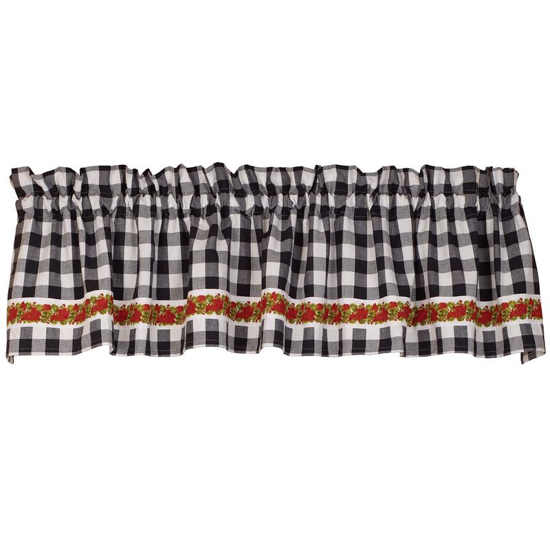 Geranium Check Valance, Black &amp; White Check, Country Primitive, 72" x 14"
