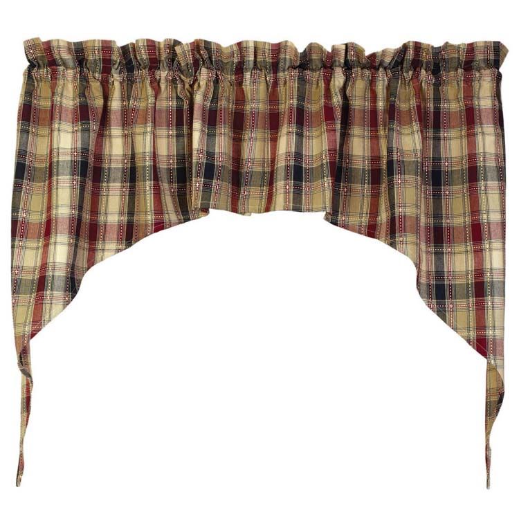 Hickory Checked Window Swag, 72" x 36", Country, Burgundy Black Tan Cream