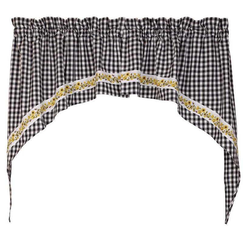 Flowers 'N' Bees Checked Black White Window Swag, 72" x 36"