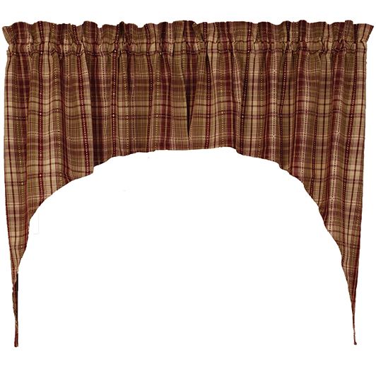 Harrington Checked Window Swag, 72" x 36", Country, Burgundy, Green, Cream
