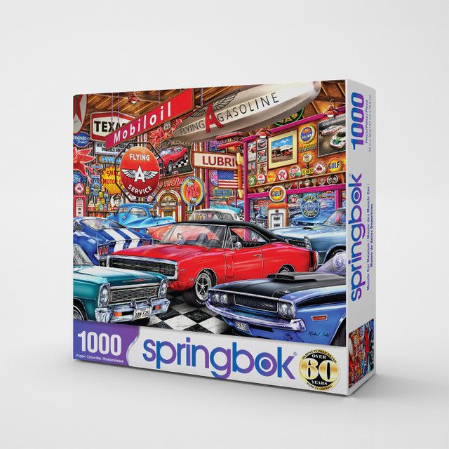 Muscle Car Museum 1000 Piece Springbok Puzzle - Vintage Cars, Gas and Oil Signs