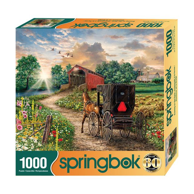 Evening On The Farm 1000 Piece Springbok Puzzle - Horse And Buggy, Covered Bridge