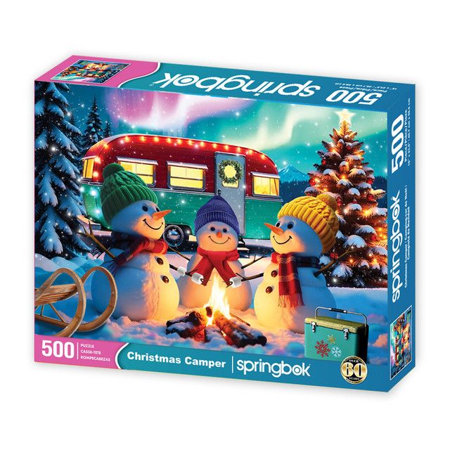 Christmas Camper 500 Piece Springbok Puzzle - Snowmen Roasting Marshmallows