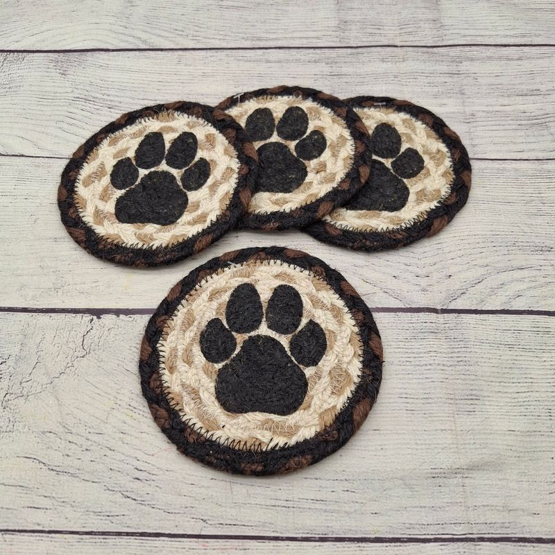 Set of 4 Braided Jute 5" Coasters with a Dog Pawprint