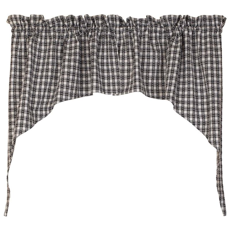 Charleston Black n White Checked Window Swag, 72" x 36", Country Farmhouse
