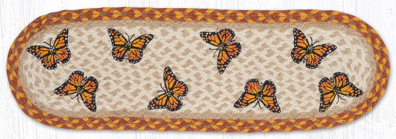 Monarch Butterfly Small Table Runner or Stair Tread, Orange, 27"x8.25"