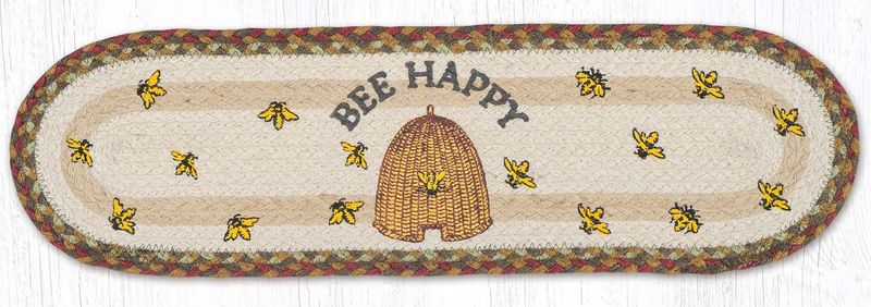 Bee Happy Beehive Bee Skeep Table Runner or Stair Tread, Earth Rugs, 27"x8.25"