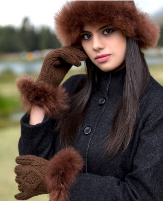 Alpaca Fur-Trimmed Gloves - brown/brown