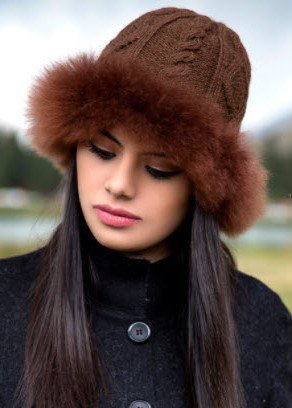 Alpaca Fur Trimmed Hat, Brown