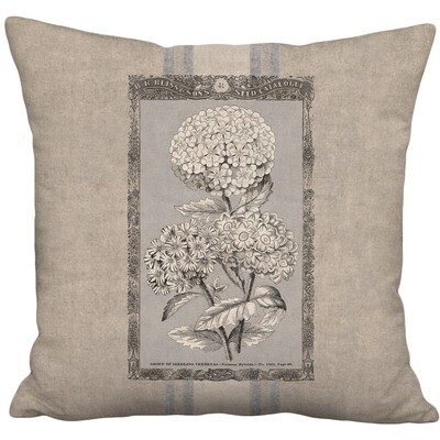 Rustic Americana Farmhouse Grain Sack Style Country Verbena Flower Linen Cotton Pillow Cover