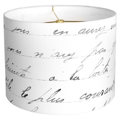 French Script Linen Cotton Lamp Shade - Charcoal Grey on White