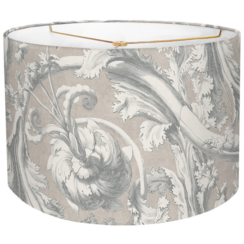Baroque Scroll in Vintage Pewter Linen Cotton Drum Lamp Shade