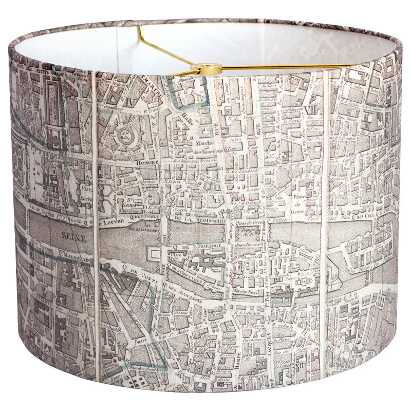 Vintage Paris Pocket Map Linen Cotton Drum Lamp Shade