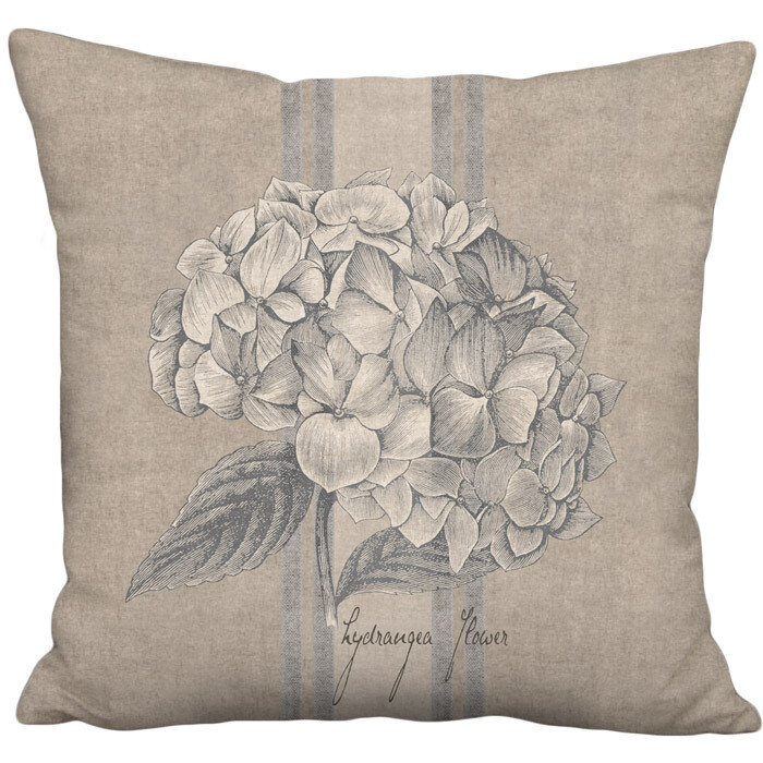 Americana Farmhouse Rustic Grain Sack Style Hydrangea Flower Linen Cotton Pillow Cover