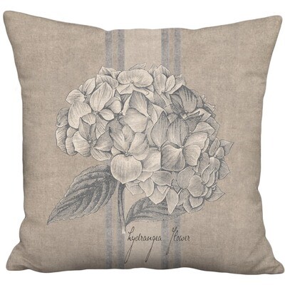 Americana Farmhouse Rustic Grain Sack Style Hydrangea Flower Linen Cotton Pillow Cover