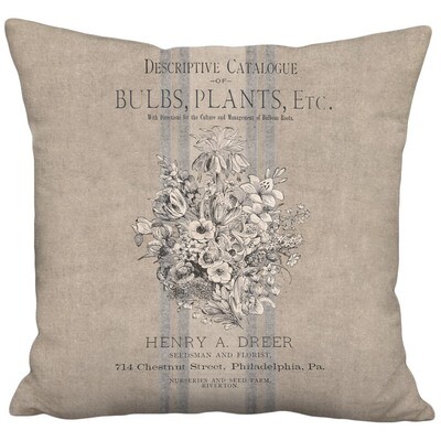 Americana Farmhouse Rustic Grain Sack Style Country Flower Bouquet Linen Cotton Pillow Cover