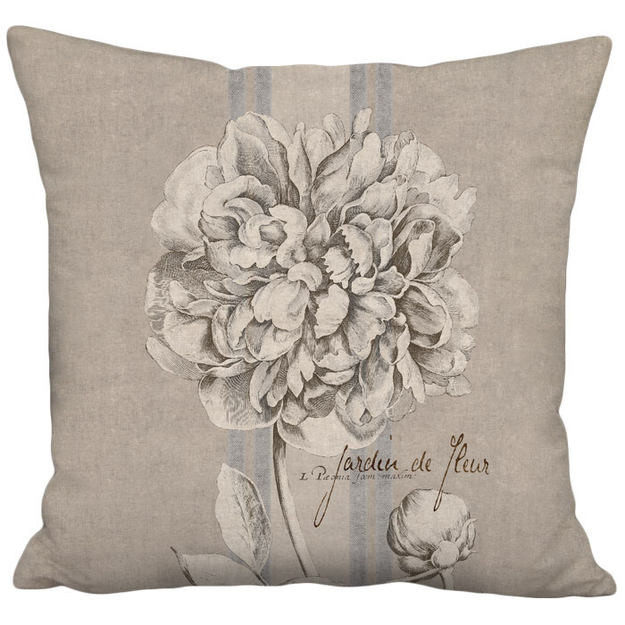 Peony French Country Grain Sack Style Linen Cotton Pillow Cover