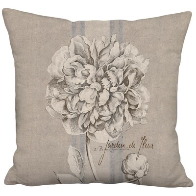 Peony French Country Grain Sack Style Linen Cotton Pillow Cover