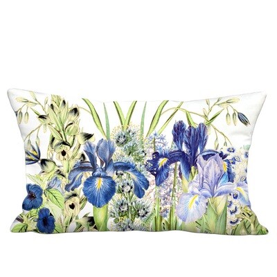 Blue Garden Party Linen Cotton Lumbar Pillow Cover