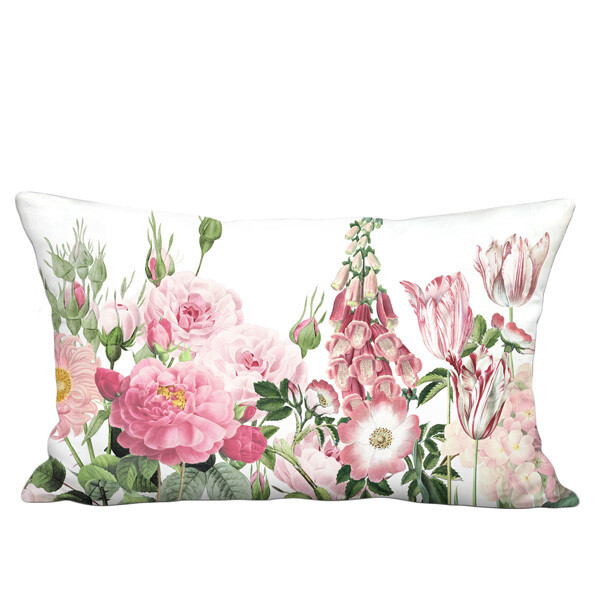 Pink Garden Party Linen Cotton Lumbar Pillow Cover