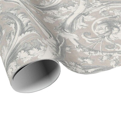 Baroque Ornamental Scroll Pewter Beige Charcoal Chalk White Wrapping Paper - Gift Paper - Craft Paper