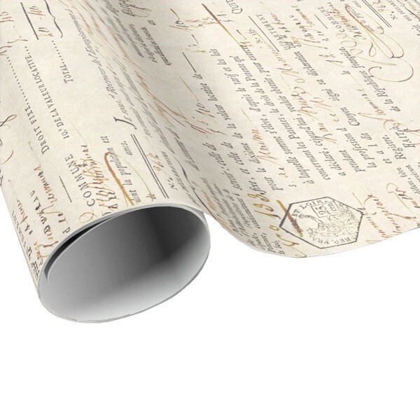 French Document in Beige Wrapping Paper - Gift Paper - Craft Paper