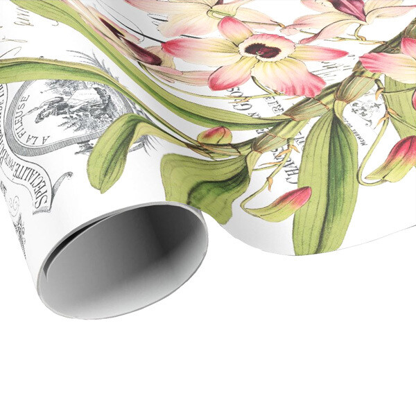 French Script Pink Orchid Flower Wrapping Paper - Gift Paper - Craft Paper