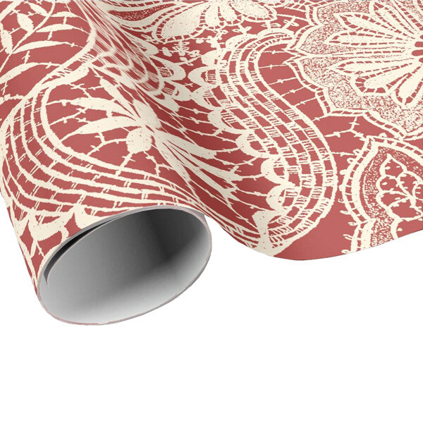 Red and Cream Lace Wrapping Paper - Gift Paper - Craft Paper
