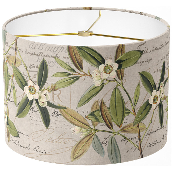 White Rhododendron on Beige Famous France Linen Cotton Drum Lamp Shade