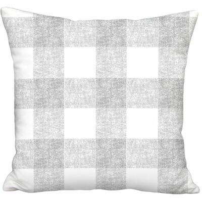 Grey Grain Sack Style Buffalo Check Linen Cotton Pillow Cover
