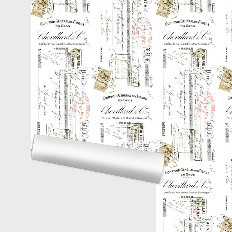 Chevillard French Script on White Wallpaper