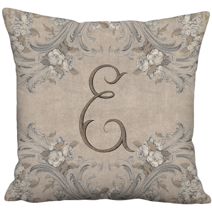 Personalized Flowers and Scrolls Linen Cotton Pillow Cover