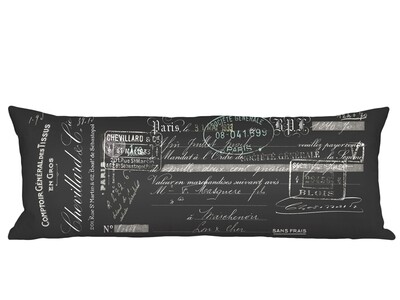 Chevillard French Script on Black Linen Cotton Long Accent Pillow Cover