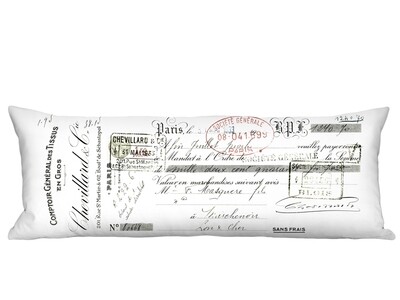 Chevillard French Script on White Linen Cotton Long Accent Pillow Cover