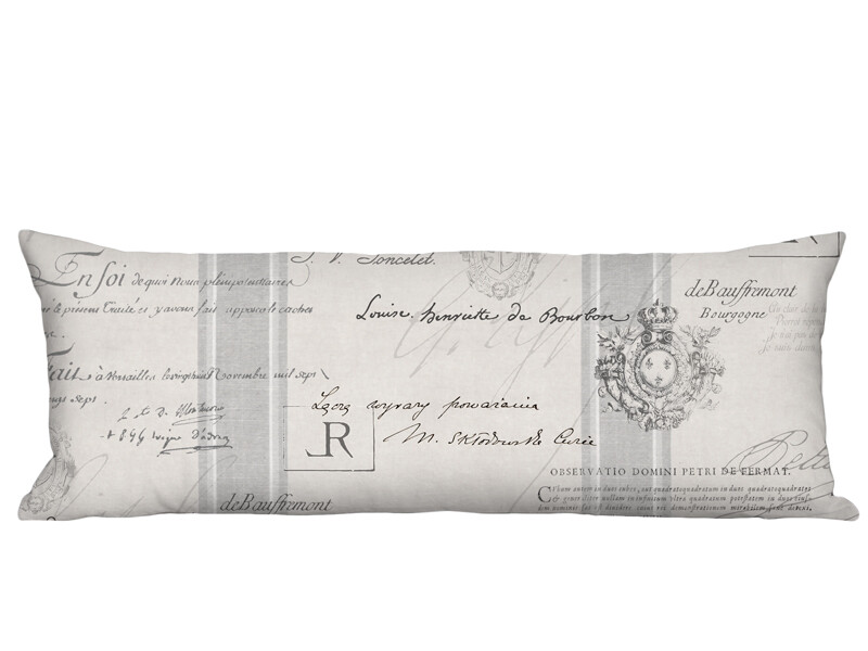 Gray Famous France Signature Script Long Accent Pillow Cover