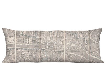 Vintage Paris Pocket Map Linen Cotton Long Accent Pillow Cover
