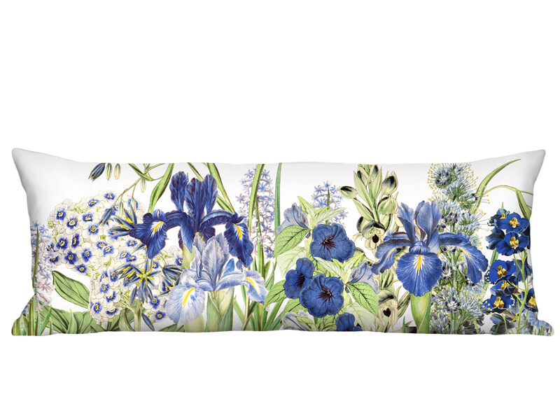 Blue Garden Party Linen Cotton Long Accent Pillow Cover