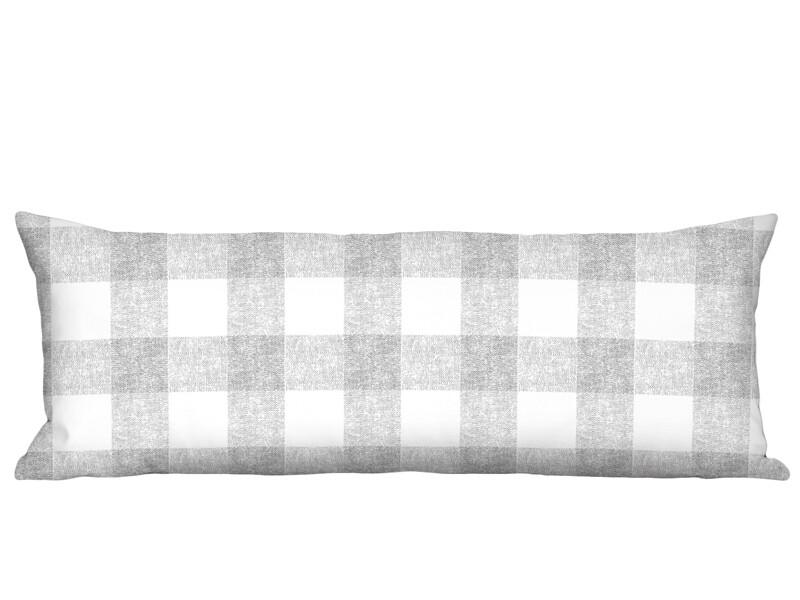 Grey Grain Sack Style Buffalo Check Linen Cotton Long Accent Pillow Cover