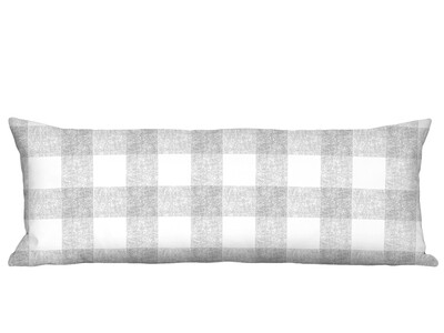Grey Grain Sack Style Buffalo Check Linen Cotton Long Accent Pillow Cover